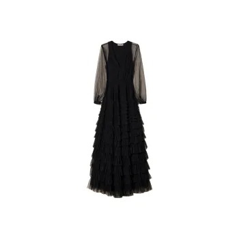 Twinset Semi sheer Sleeves Tiered Gown