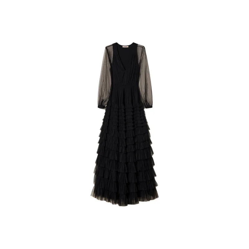 Twinset Semi sheer Sleeves Tiered Gown-0