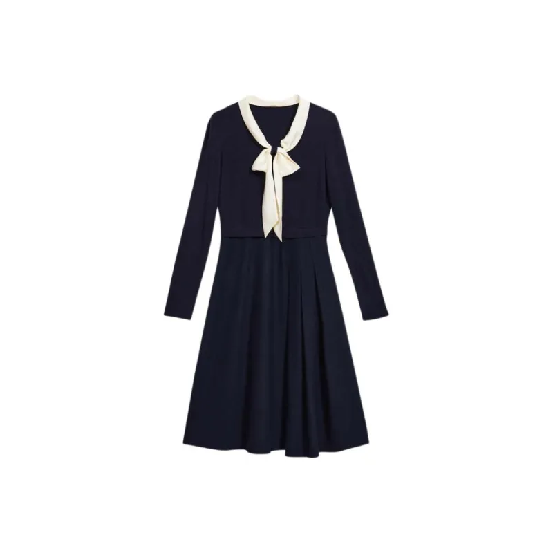 Yiner Long Sleeved Dress Women's Navy Blue-0