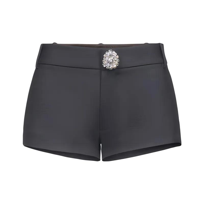 AREA Crystal embellished Virgin Wool Mini Shorts-0