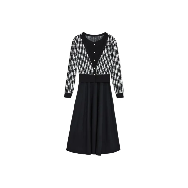Yiner Long Sleeved Dresses Women's Black-0