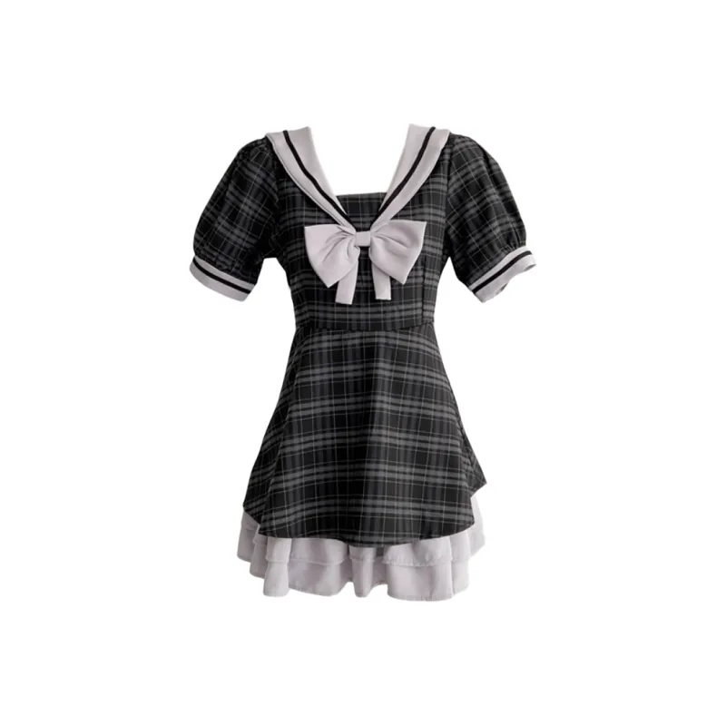 XIAOJUCHUANLI Short Sleeved Dress Women's Black-0