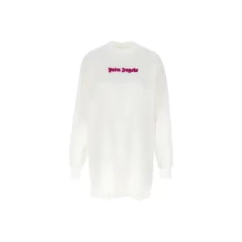 PALM ANGELS Neon Logo Tee Dress 'Off White/Fuschia'