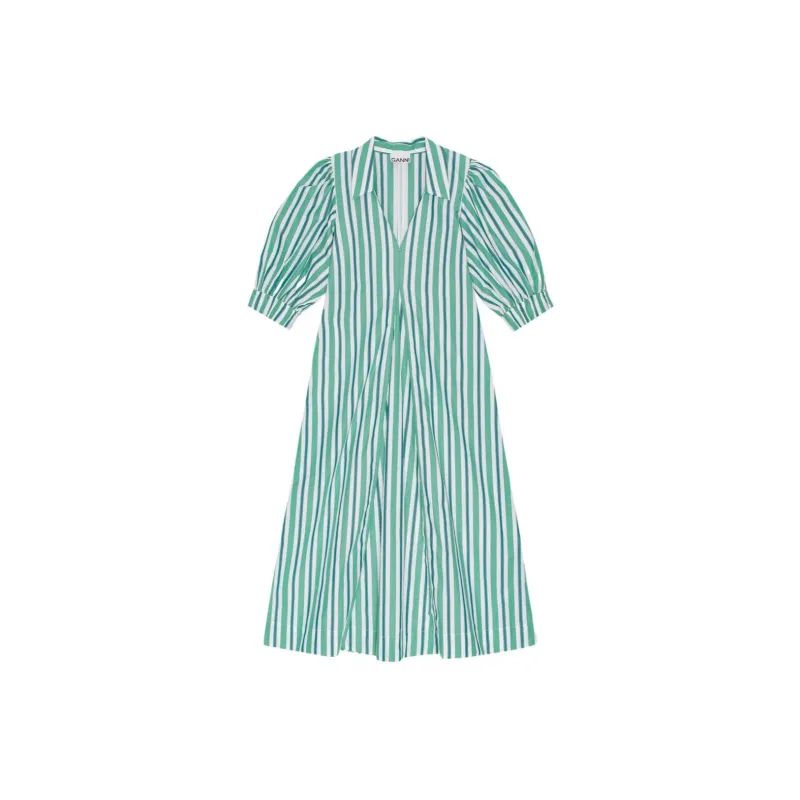 GANNI Striped Organic Cotton Shirtdress-0