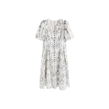 HUASJ Short Sleeved Dresses Women's Floral Moon Hot Spring