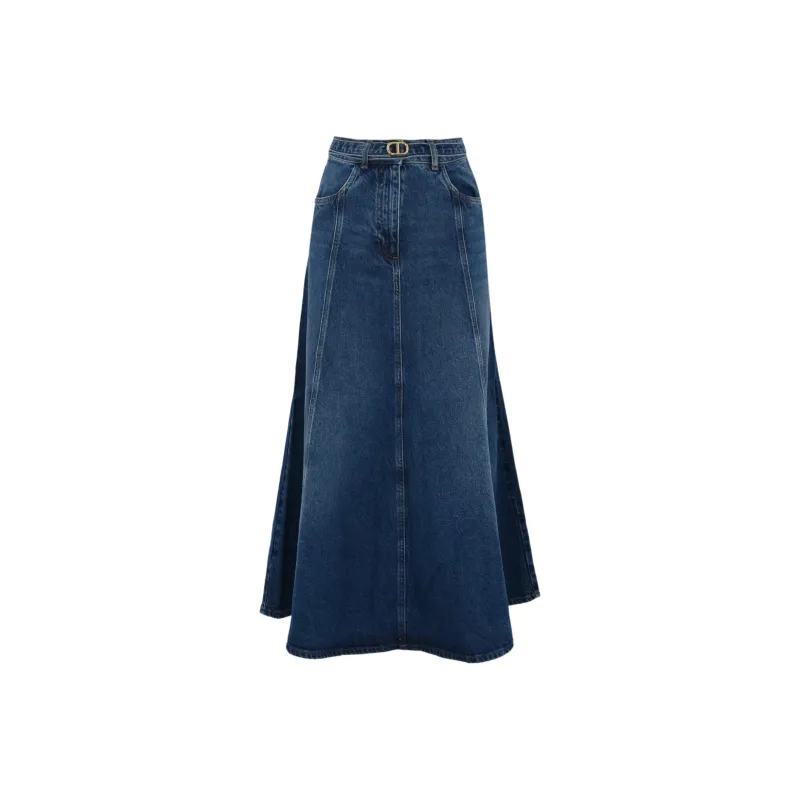 Twinset Oval T belt Denim Maxi Skirt-0
