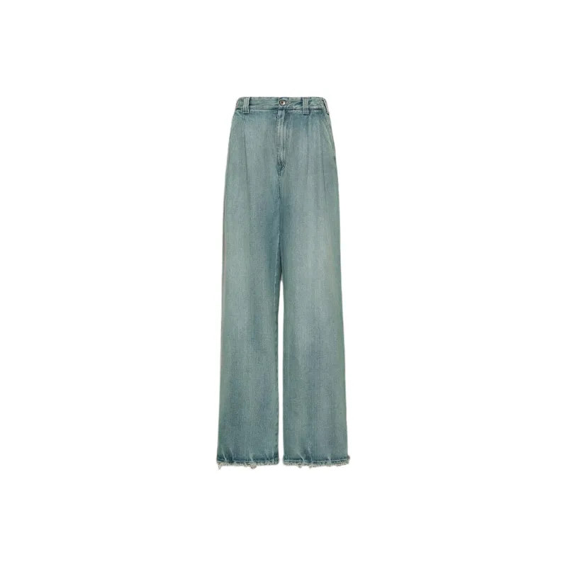 MM6 Maison Margiela Pleated Wide Leg Jeans 'Blue'-0