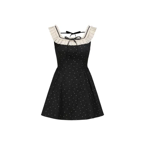 CHIWAWAMEME Sleeveless Dress Women's French Black & Apricot