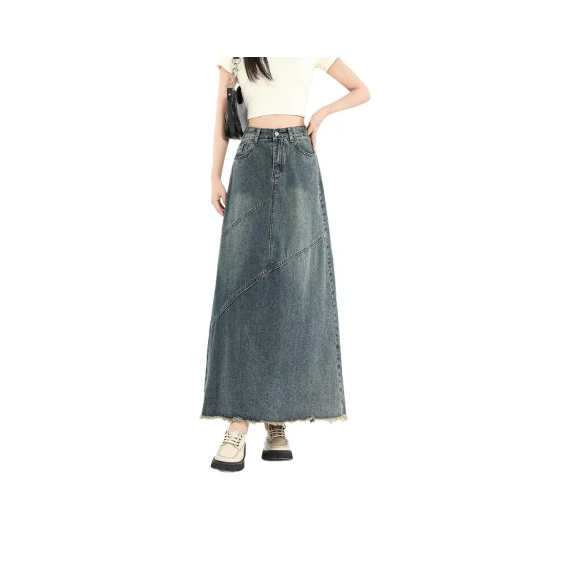 FAWENXIANGZI Denim Long Skirt Women's-0