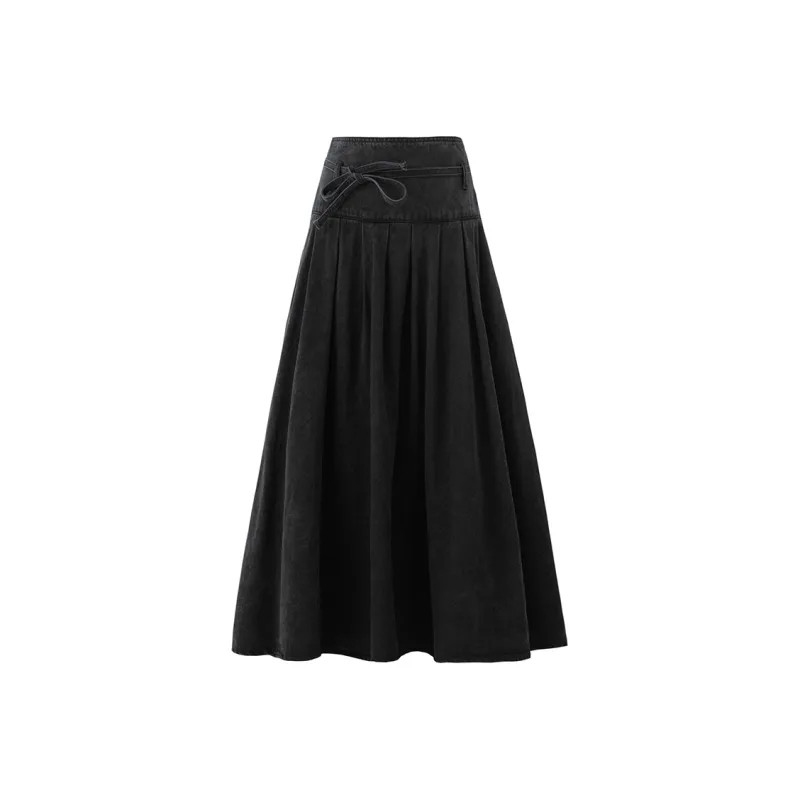 SOON FLOWER Denim Long Skirts Women's Black-0