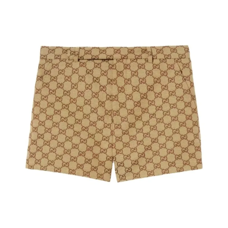 GUCCI Logo Shorts Beige And Ebony-0