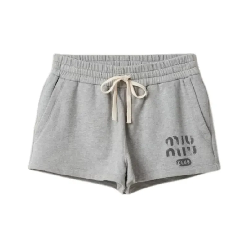 MIU MIU Logo print Cotton Track Shorts-0