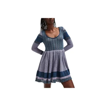 FREE PEOPLE Claudia Mini Dress Long-Sleeved Dresses Women's Blue Granite Combo/Blue Granite