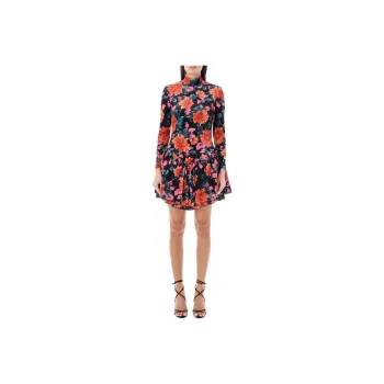 Rotate Velvet Orange Printed Mini Ls Dress