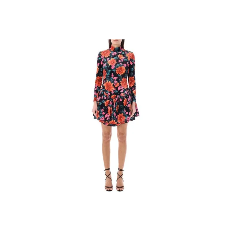 Rotate Velvet Orange Printed Mini Ls Dress-0