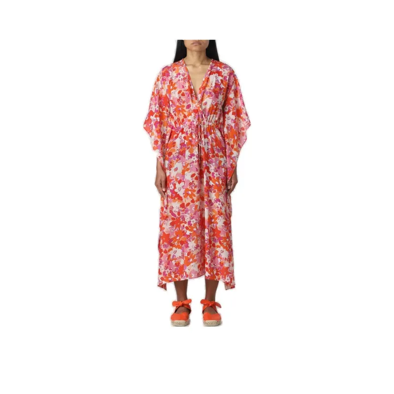 MaxMara Studio Floral Printed Drawstring Waist Midi Dress-0