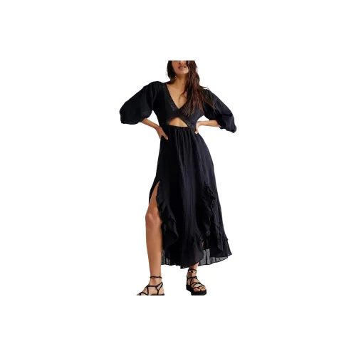 FREE PEOPLE X's And O's Midi Long-Sleeved Dresses Women's Black