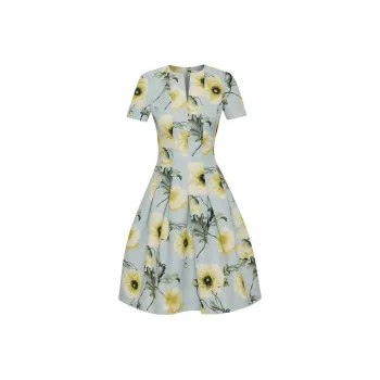 Oscar De La Renta Poppy-print Split-neck Faille Dress