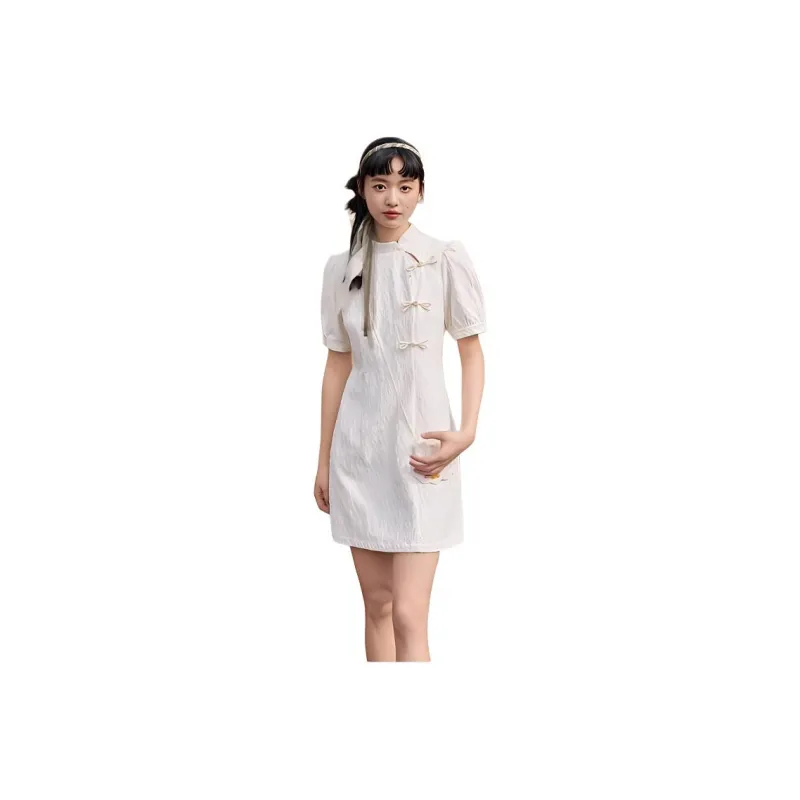 ZIHAN Short Sleeved Dress Women's White Cyan-0