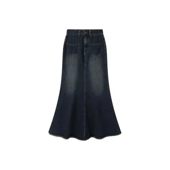 PZGE Denim Long Skirts Women's Vintage Blue