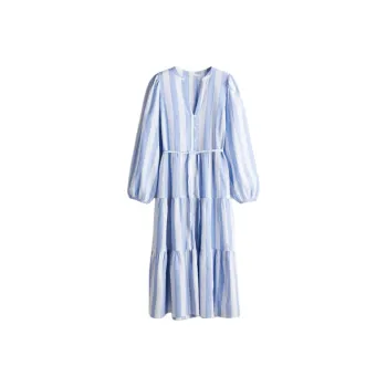H&M Long-Sleeved Dresses Women's Light Blue/Stripes