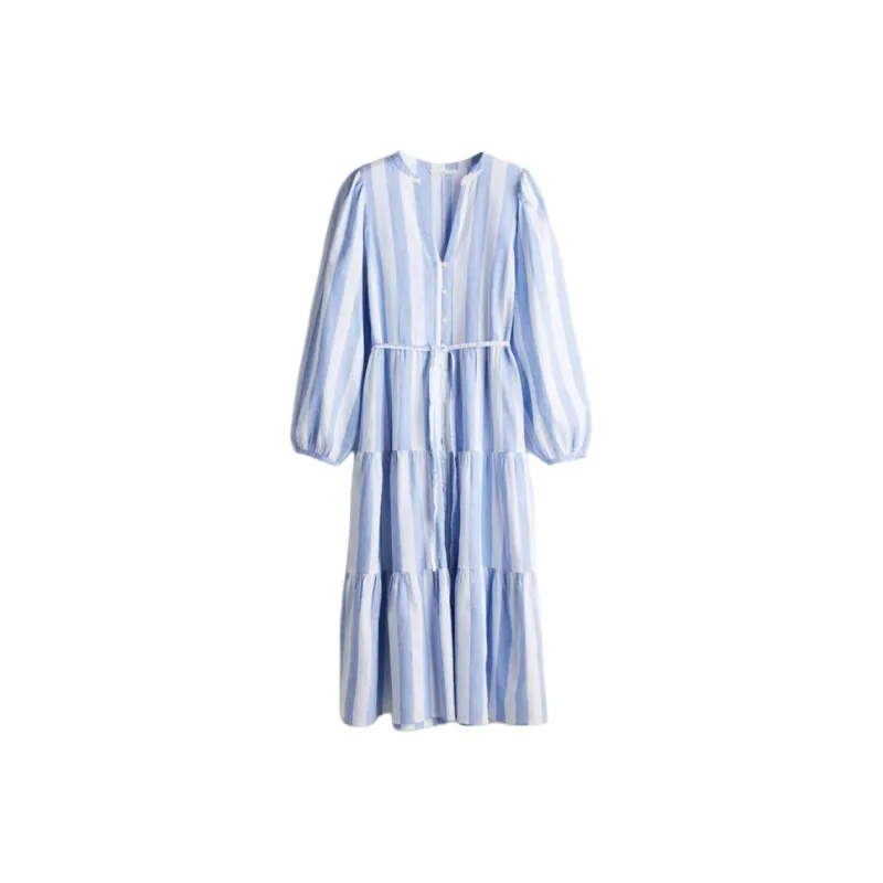 H&M Long-Sleeved Dresses Women's Light Blue/Stripes-0