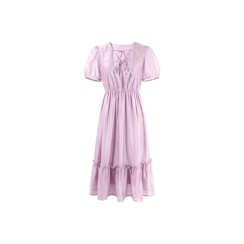 HDFULERN Short Sleeved Dress Women's Pink Purple-0