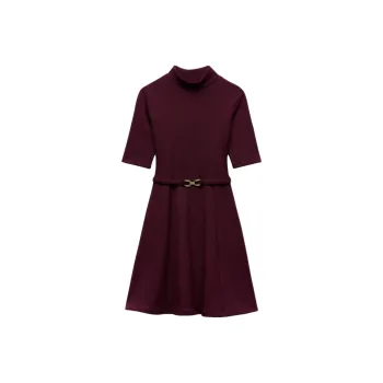 ZARA Short-Sleeved Dresses Women's Burgundy Red