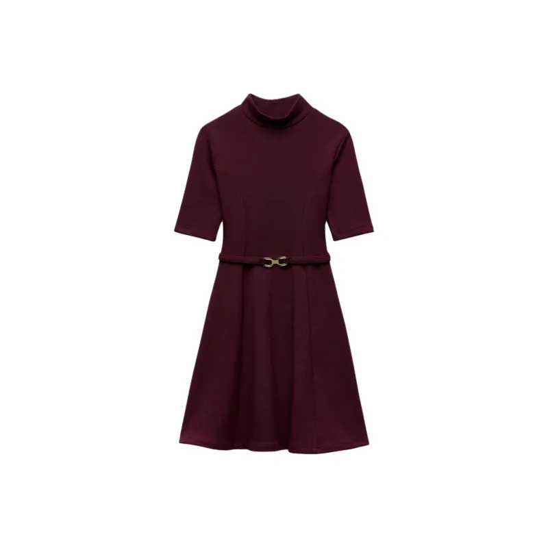 ZARA Short-Sleeved Dresses Women's Burgundy Red-0
