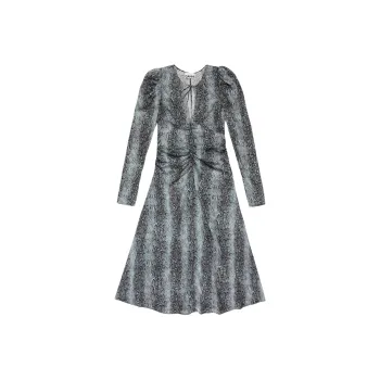 GANNI Ruched Detailed V Neck Midi Dress