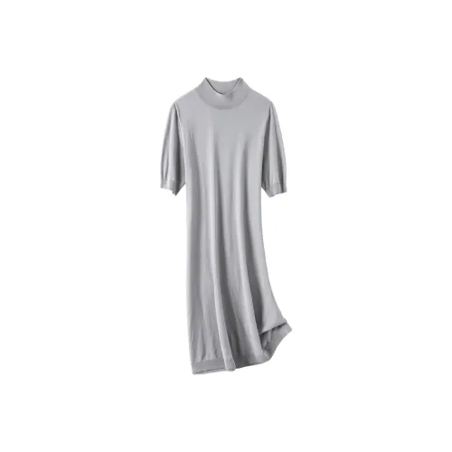 H YXIANG Short Sleeved Dresses Women's Light Gray Green