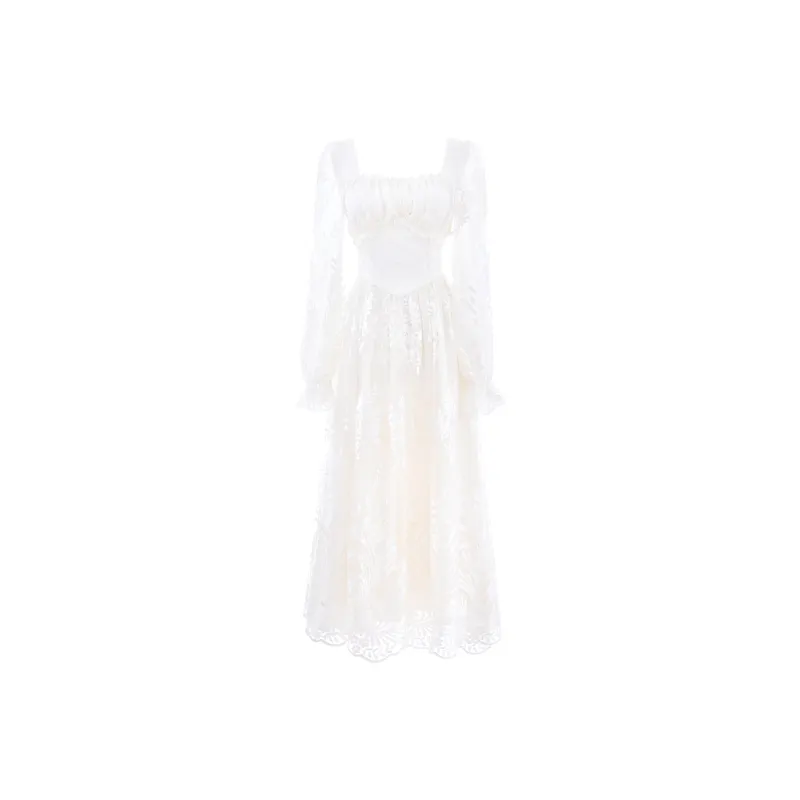 Blovelan Long Sleeved Dresses Women's Apricot White-0