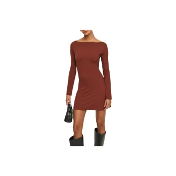 REFORMATION Jaelynn Knit Dress Long-Sleeved Dresses Women's Fig-Colored