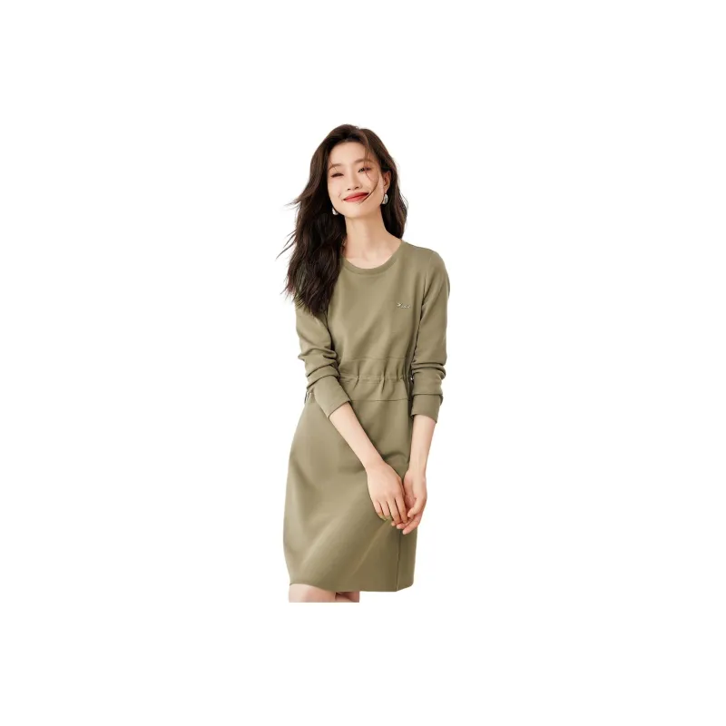 Mo Han Yi Mei Long Sleeved Dress Women's Khaki Green-0