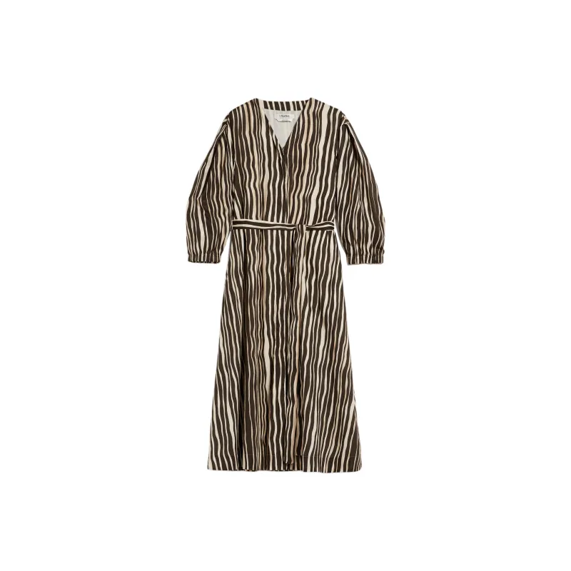 MaxMara Pomelia Collection Printed Voile Dress Long-Sleeved Dresses Women's Brown-0