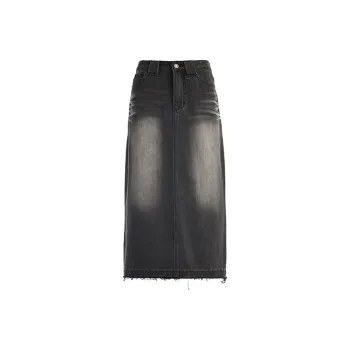 Wen Shan Denim Long Skirts Women's Black Gray Color