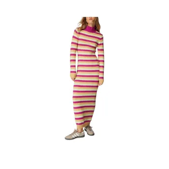 NASTY GAL Stripe Knitted Maxi Dress Long-Sleeved Dresses Women's Multicolor