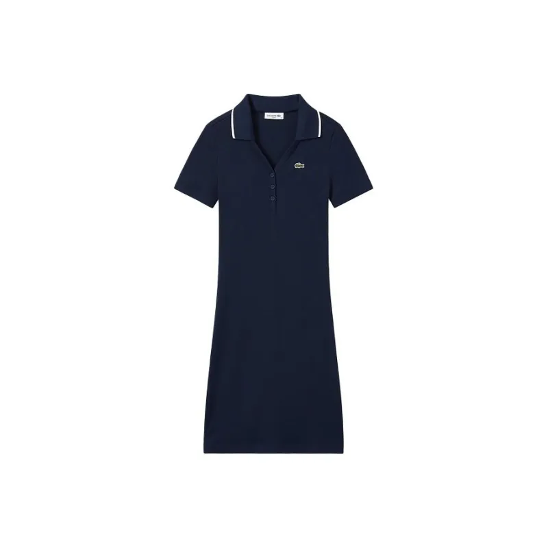LACOSTE SS25 Short Sleeved Dress Women's Navy Blue/White-0