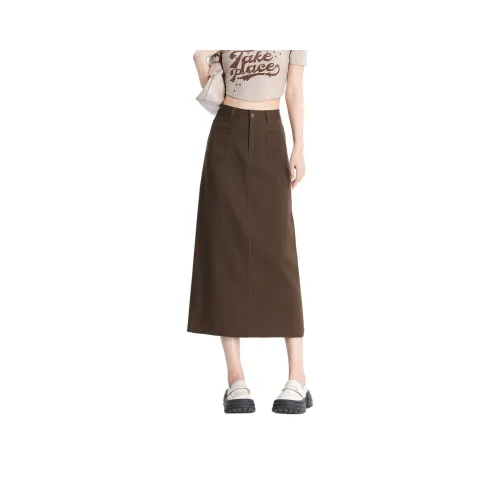 Tonlion Denim Long Skirts Women's Coffee