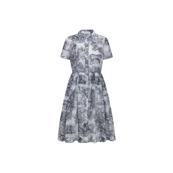 DIOR Short Sleeved Dress Women's White Blue