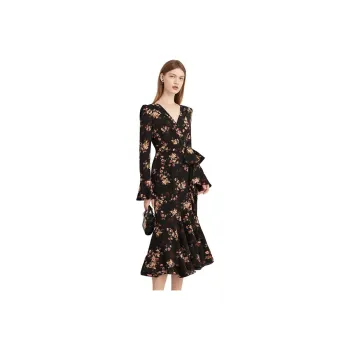 DPLAY Long Sleeved Dress Women's Dark Night Floral