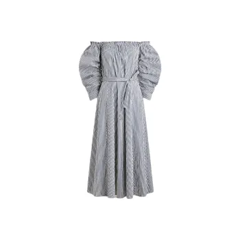 SCANLAN THEODORE SS25 Stripe Ruffle Sleeve Dress Long-Sleeved Dresses Women's Navy White/Marine White