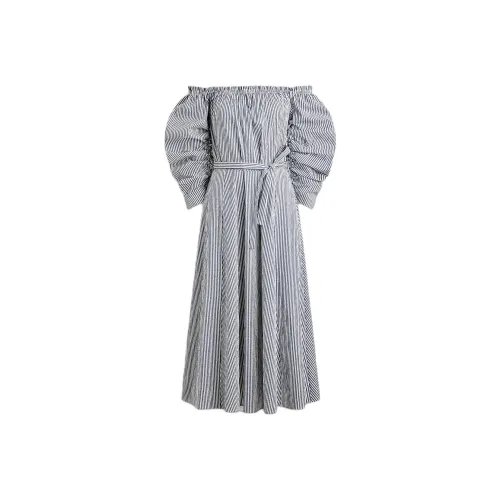 SCANLAN THEODORE SS25 Stripe Ruffle Sleeve Dress Long-Sleeved Dresses Women's Navy White/Marine White