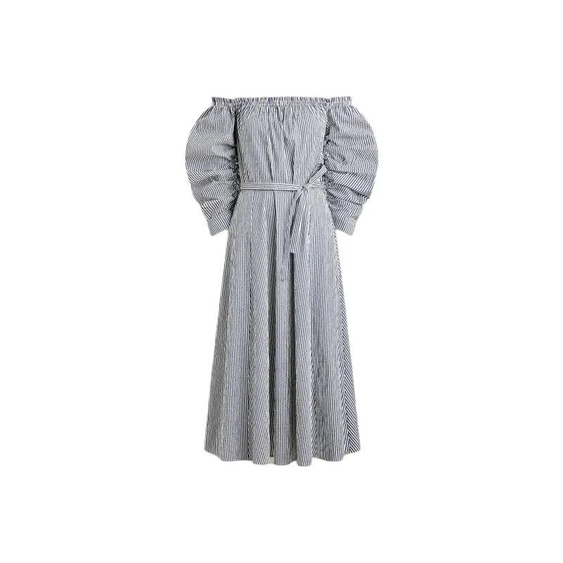 SCANLAN THEODORE SS25 Stripe Ruffle Sleeve Dress Long-Sleeved Dresses Women's Navy White/Marine White-0