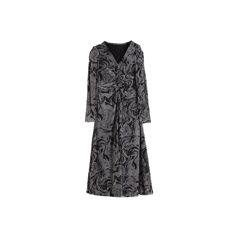Hang Yi Court Long Sleeved Dress Women's Gray-0