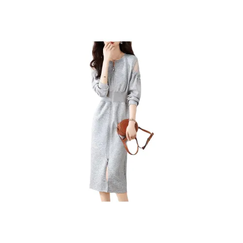 Mo Han Yi Mei Long Sleeved Dress Women's Gray