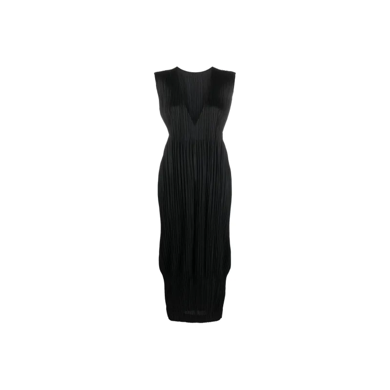 PLEATS PLEASE ISSEY MIYAKE Plissé V neck Midi Dress-0