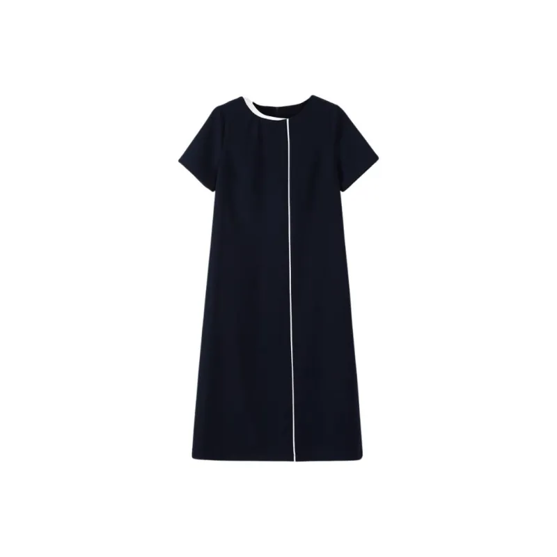 Late White Short Sleeved Dress Women's Dark Blue-0