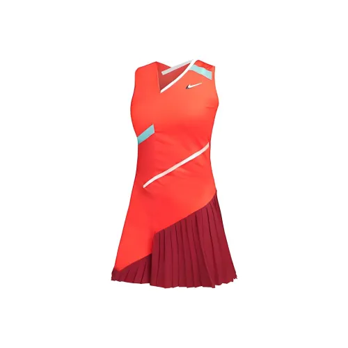 Nike Court Dri Fit Pleated Ruffle Tennis Dress Pomegranate