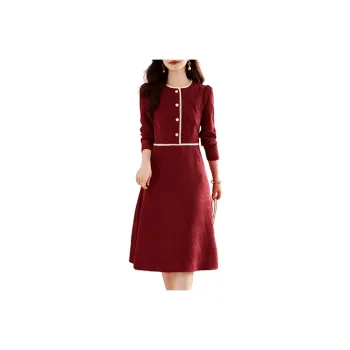 Still Quiet Long Sleeved Dresses Women's Red